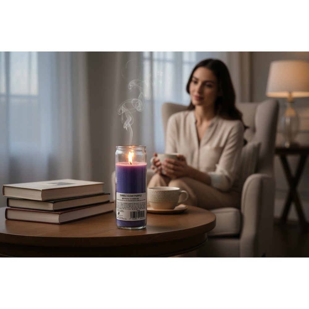 Stella Glass Jar Candles Set of 2 Purple 8 Inch Very Good Tall Pillar Candles